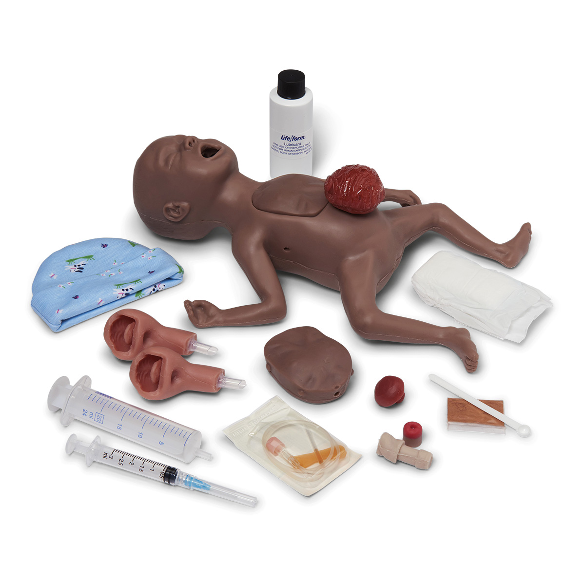 Micro-Preemie Simulator, dunkelhäutig, Bestellnummer 1021154, W44754B, LF01281U, Nasco Life/form